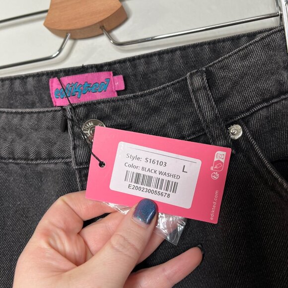 Edikted Black Bow Pocket Relaxed Cotton Denim Jeans size Large - Picture 8 of 12